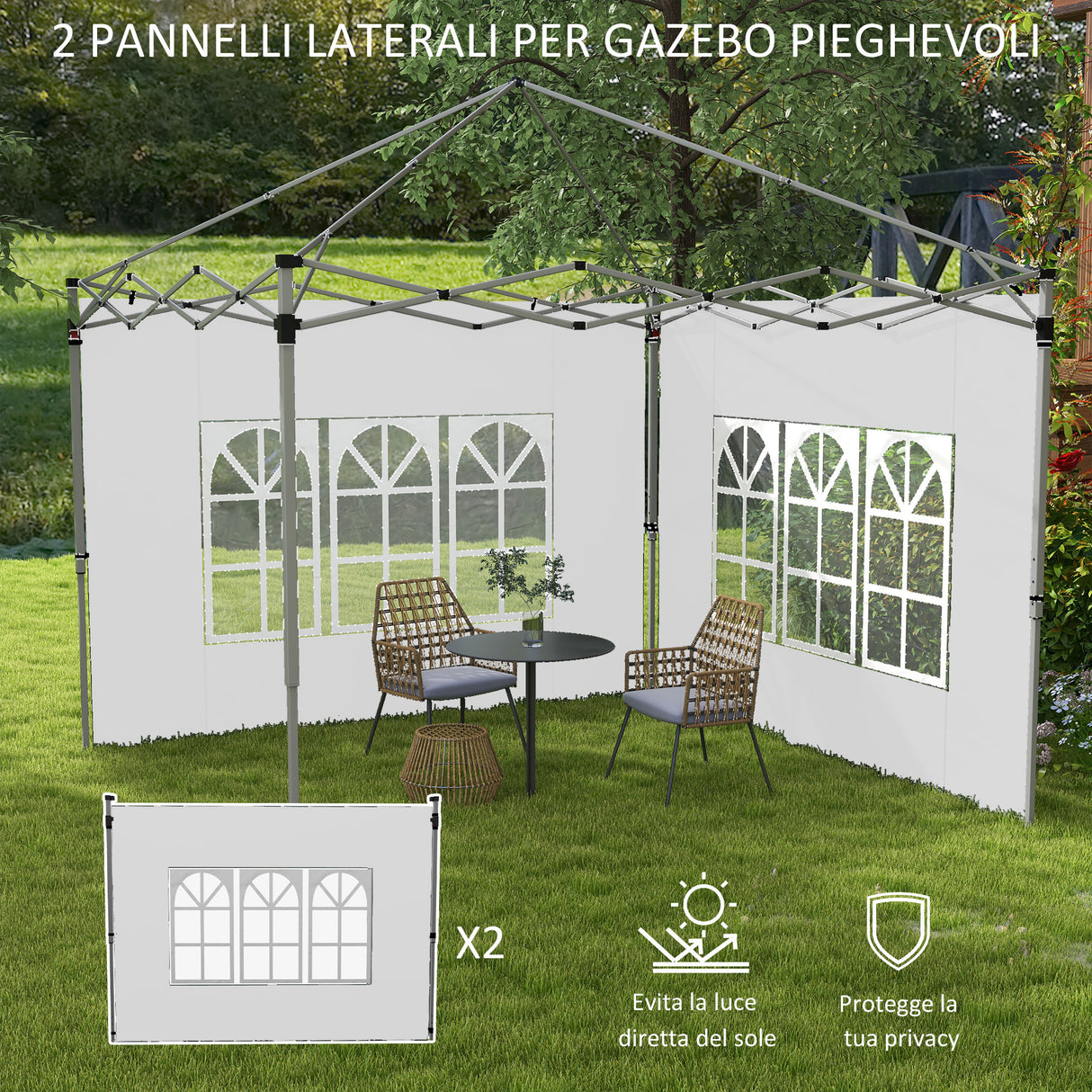 easycomfort easycomfort pareti per gazebo 3x3 o 3x4 con finestrelle incluse in plastica e tessuto oxford 295x195 cm bianco