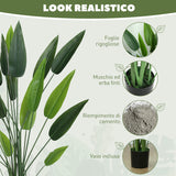 easycomfort easycomfort pianta artificiale verde di uccello del paradiso da 20 foglie di 140 cm con vaso in pe peva e pp