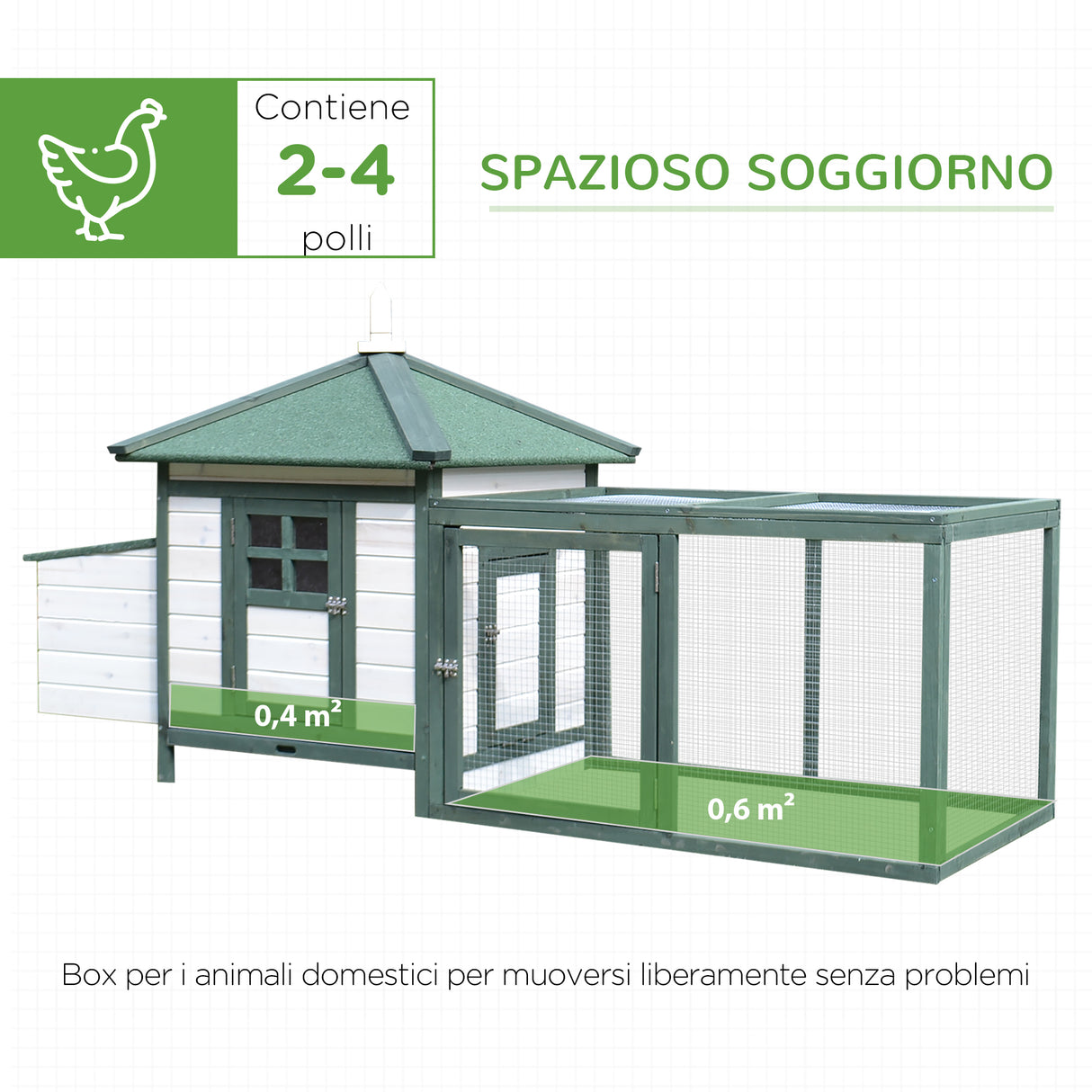 easycomfort easycomfort pollaio da giardino prefabbricato in legno 196x76x97cm bianco e verde