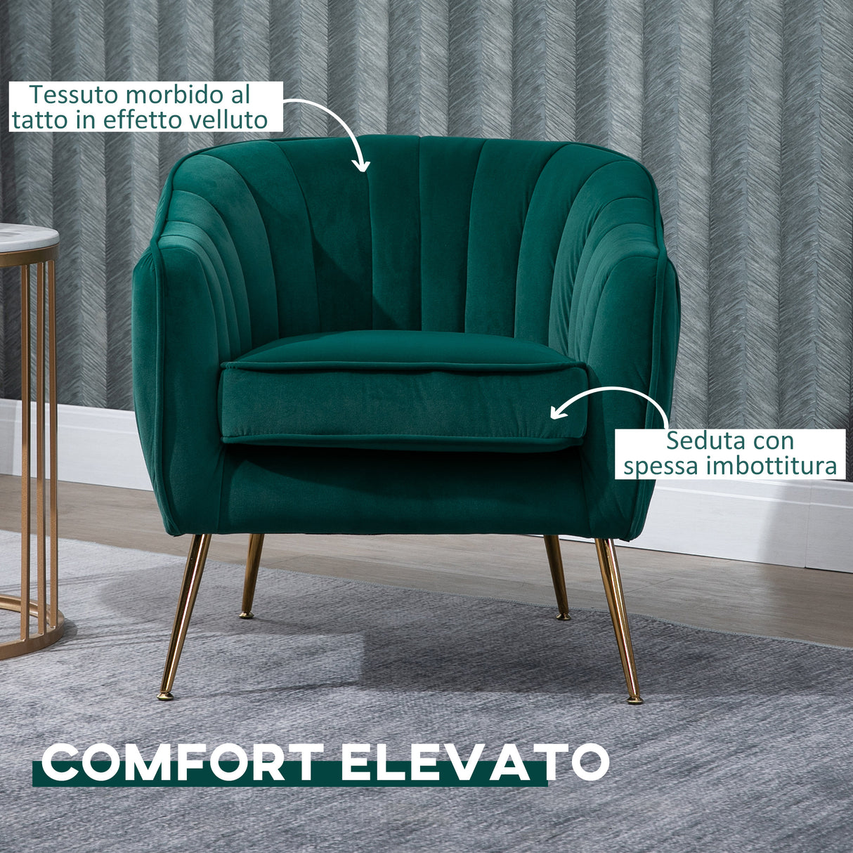 easycomfort easycomfort poltrona da salotto imbottita con braccioli e schienale design moderno gambe in metallo 71x72x73 cm verde ean 8055776915777