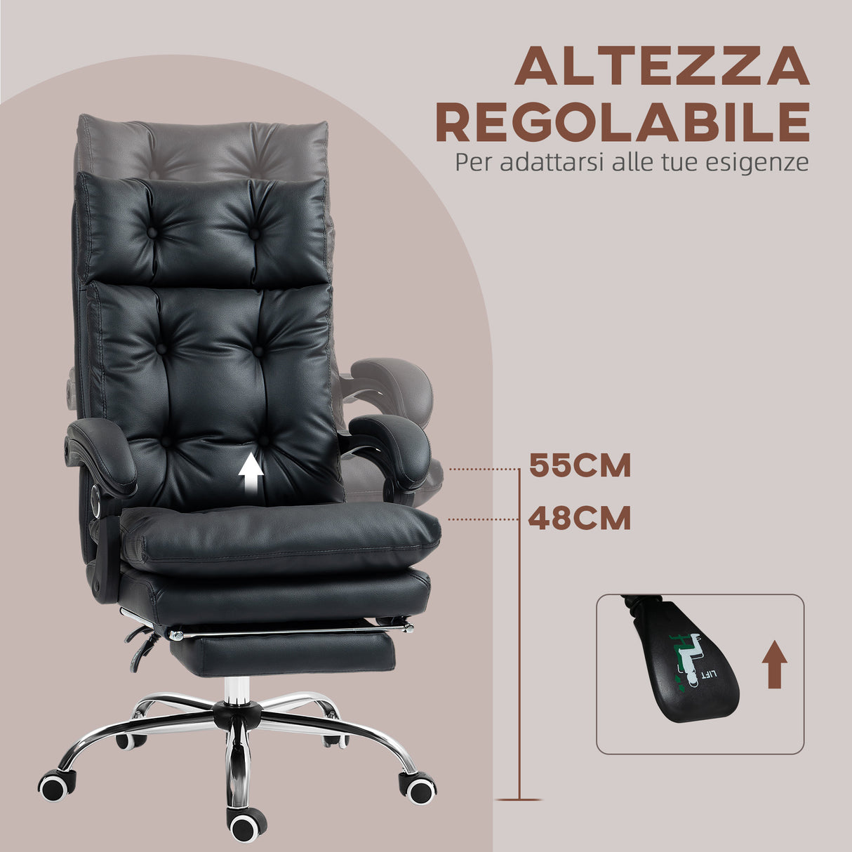 easycomfort easycomfort poltrona da ufficio in finta pelle con schienale reclinabile 135 e poggiapiedi estraibile nero