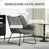 easycomfort easycomfort poltrona darredo con braccioli inclinati in tessuto effetto lino e acciaio 71 5x67x79 cm grigio