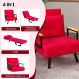 easycomfort easycomfort poltrona letto 3 in 1 con schienale reclinabile e cuscino in tessuto effetto velluto 63x73x81 cm rosso