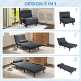 easycomfort easycomfort poltrona letto 3 in 1 con schienale regolabile e cuscino in tessuto effetto lino e acciaio grigio scuro