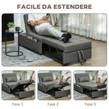 easycomfort easycomfort poltrona letto 4 in 1 convertibile in chaise longue e poggiapiedi con sistema clic clac grigio