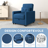 easycomfort easycomfort poltrona letto singola reclinabile su 3 livelli con cuscino e 2 tasche laterali 69x82x85cm blu