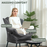 easycomfort easycomfort poltrona moderna con poggiapiedi e 2 tasche laterali in tessuto effetto velluto e acciaio 80x78x100 cm grigio