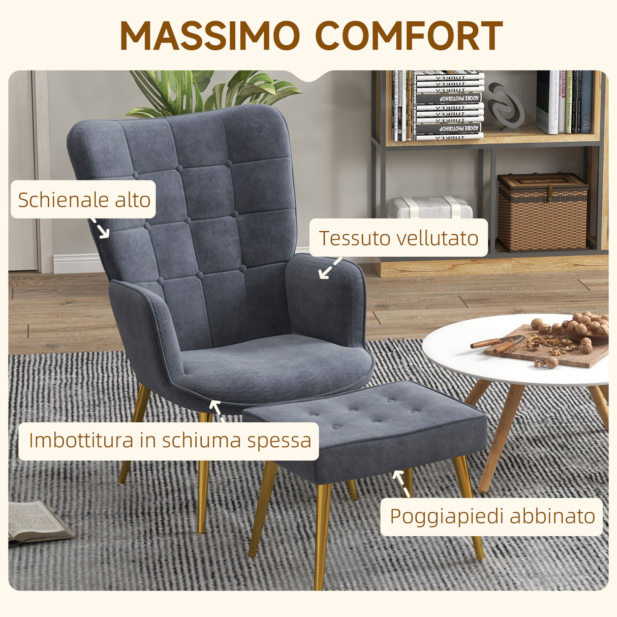 immagine-4-easycomfort-easycomfort-poltrona-moderna-con-pouf-poggiapiedi-set-vellutato-e-imbottito-con-gambe-dorate-grigio