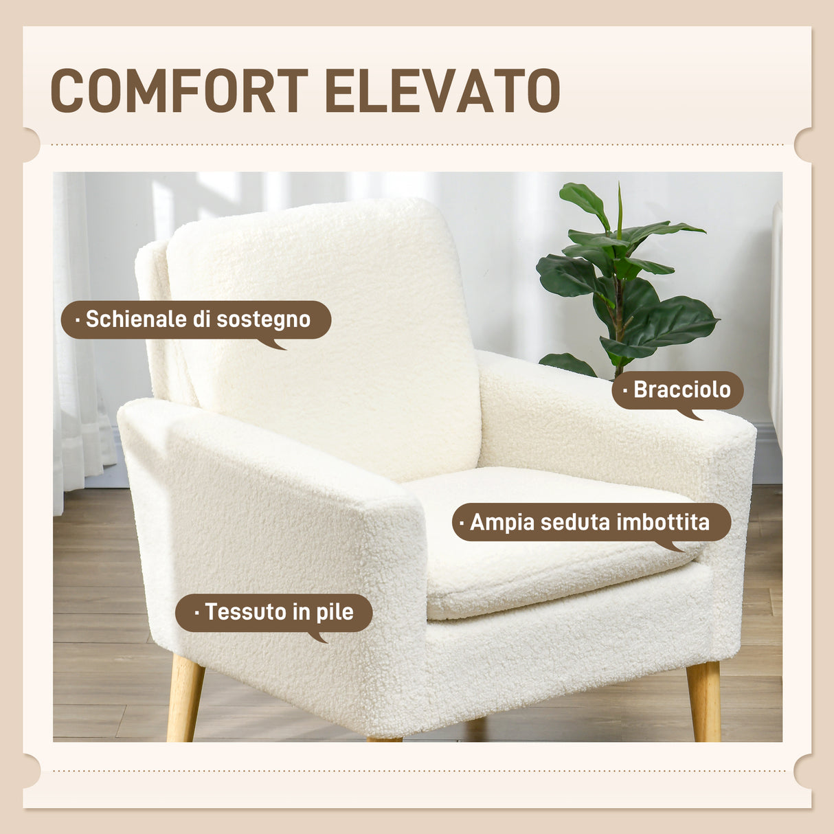 easycomfort easycomfort poltrona per salotto imbottita poltrona moderna in pile e legno 75x78x81 cm bianco crema