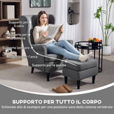 easycomfort easycomfort poltrona per salotto in tessuto con pouf poggiapiedi schienale alto e cuscino 75x83x104 cm grigio