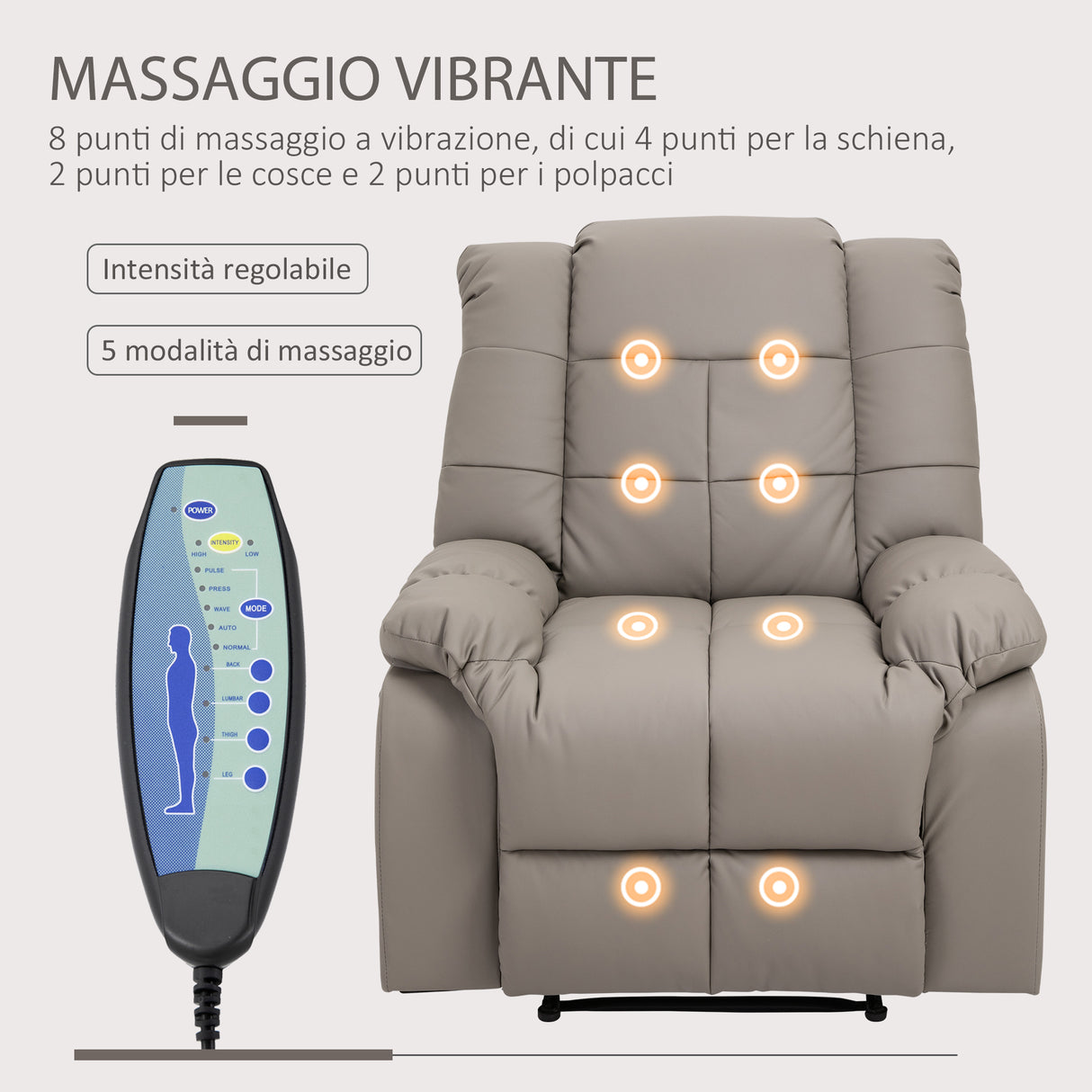 easycomfort easycomfort poltrona relax con 8 punti massaggio e reclinazione a 165 in finta pelle grigio