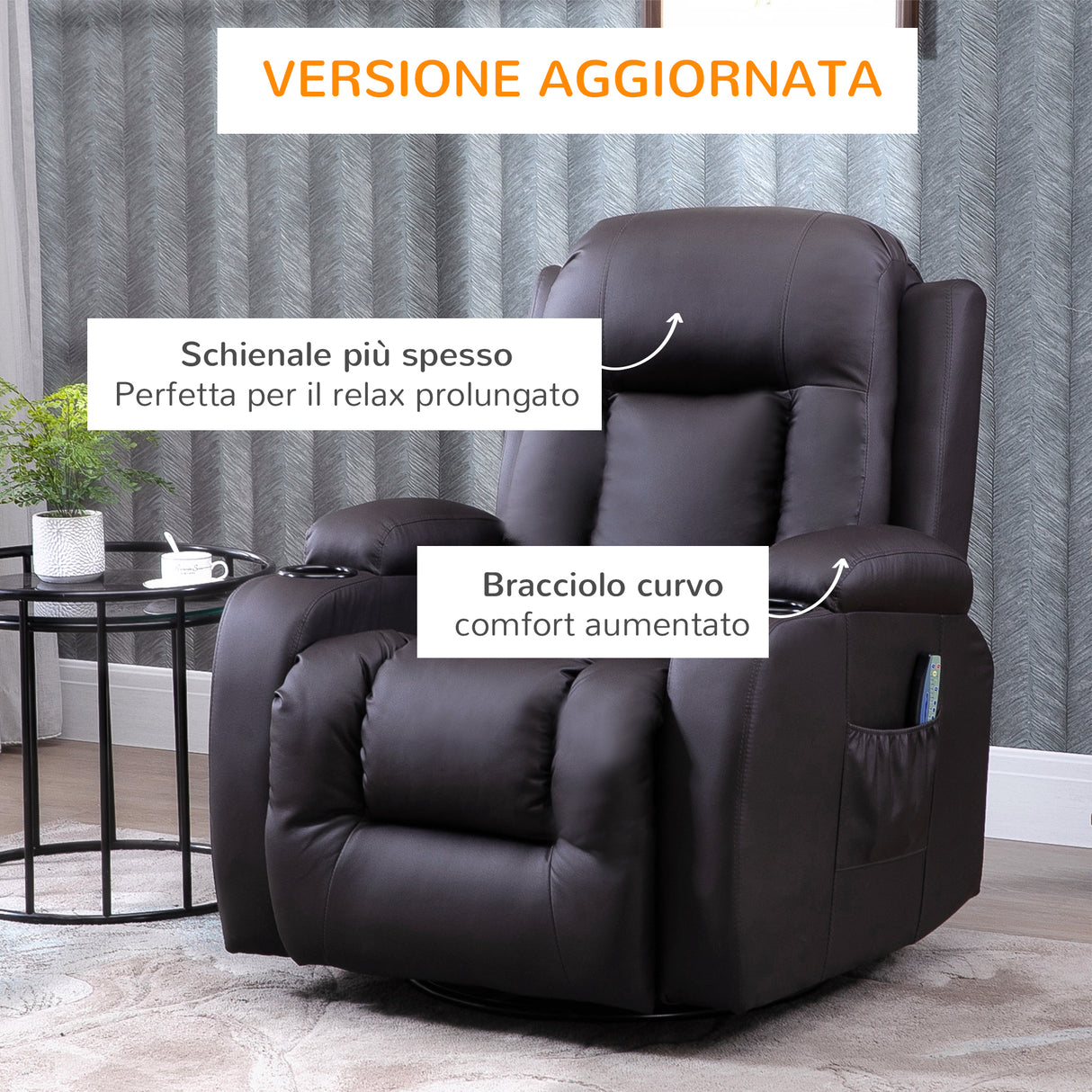 easycomfort easycomfort poltrona relax massaggiante e riscaldata con telecomando 85x94x104cm finta pelle marrone