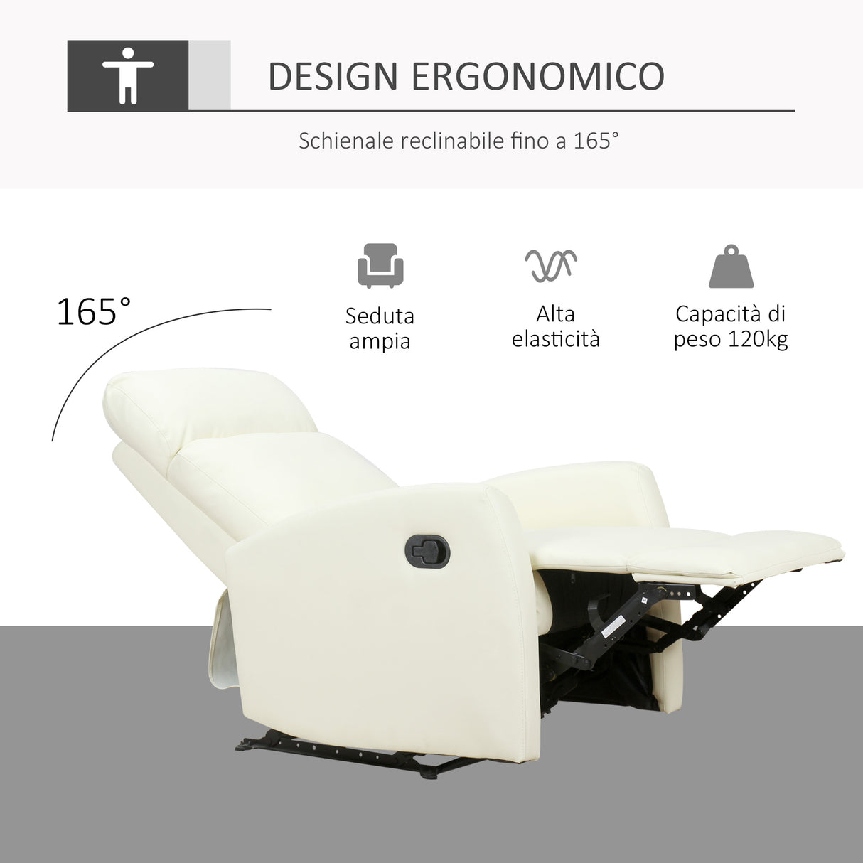 easycomfort easycomfort poltrona relax reclinabile 165 con poggiapiedi regolabile ergonomica in pelle pu 65 92 100cm crema ean 8055776911489