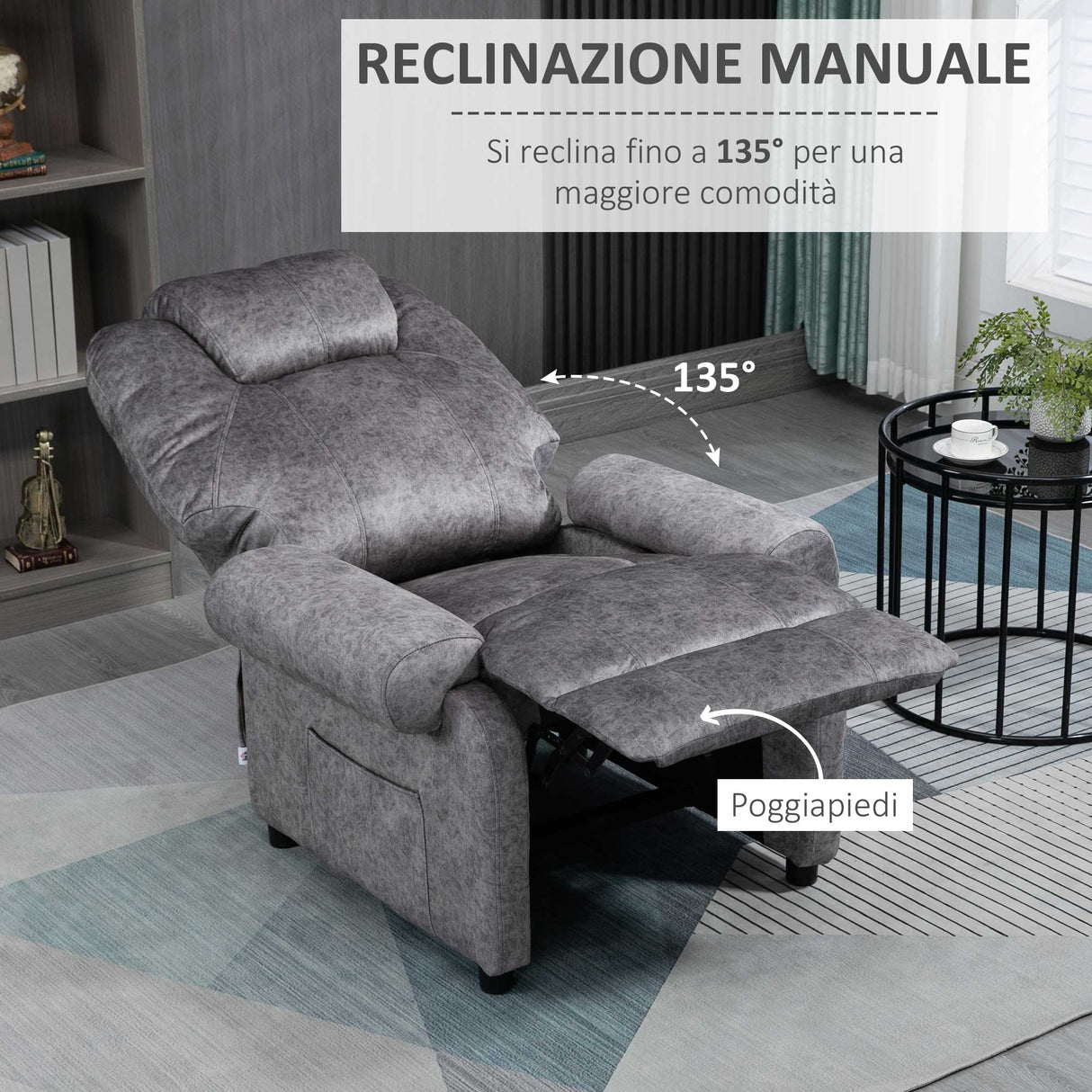 easycomfort easycomfort poltrona relax reclinabile manualmente in tessuto con imbottitura extra grigio