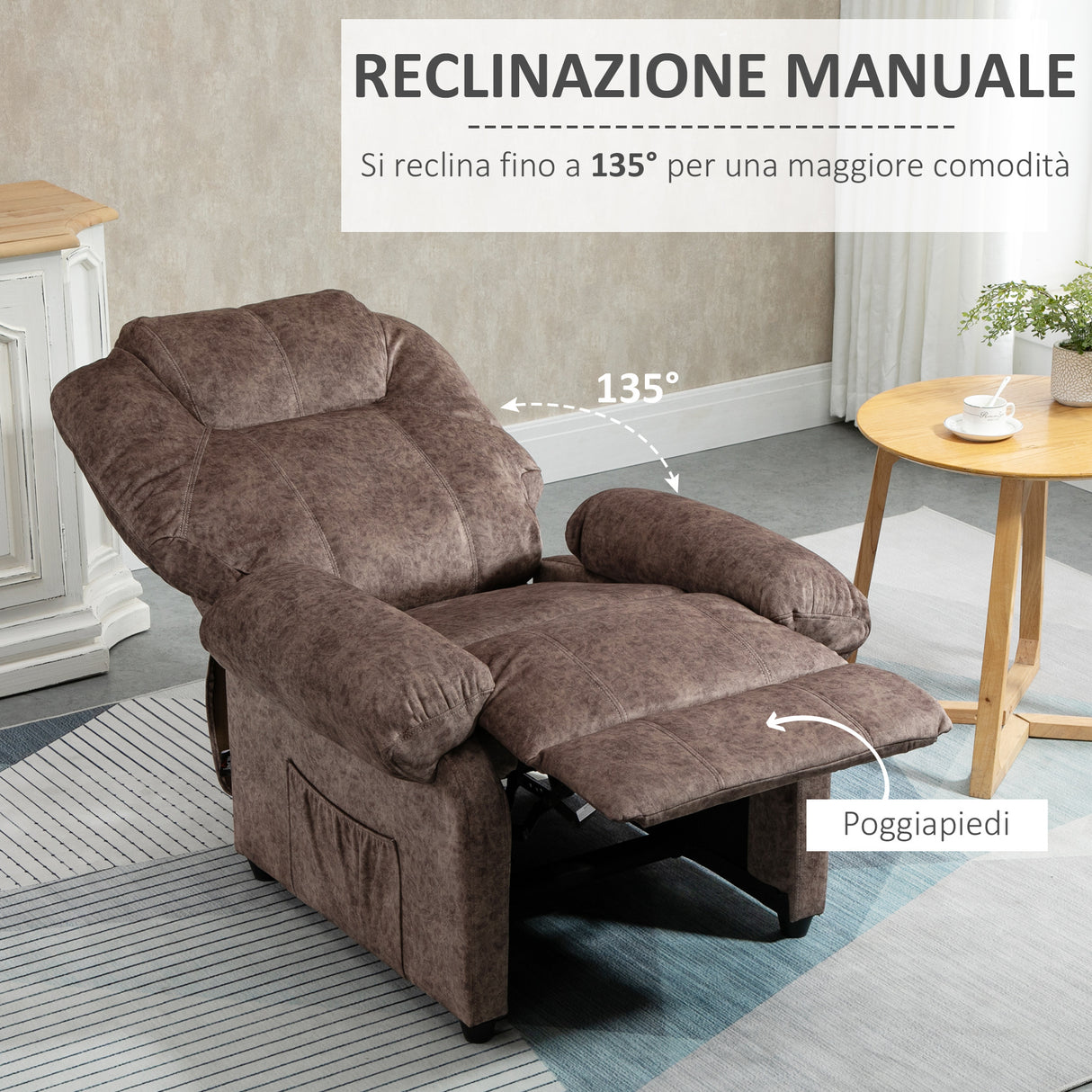 easycomfort easycomfort poltrona relax reclinabile manualmente in tessuto con imbottitura extra marrone