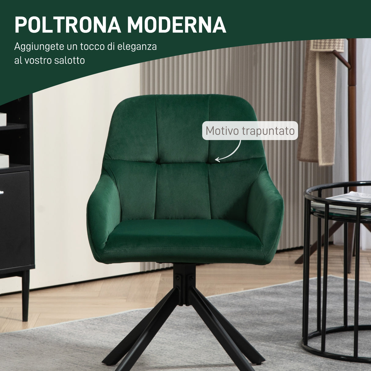 easycomfort easycomfort poltroncina in velluto moderna con seduta girevole braccioli e gambe in acciaio verde