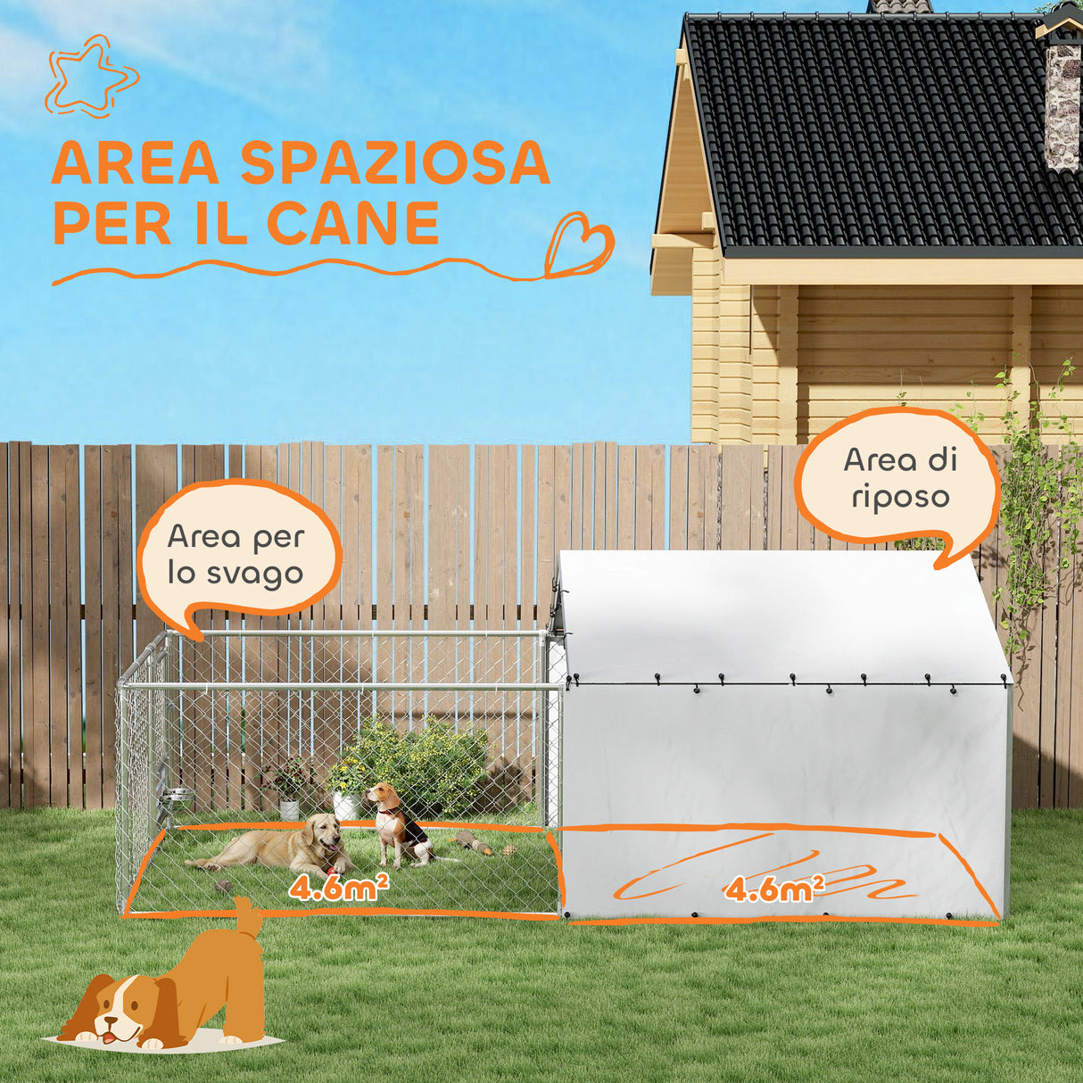 easycomfort easycomfort recinto per cani con coperture e ciotole girevoli in acciaio e tessuto oxford 4x2 3x1 5 m argento