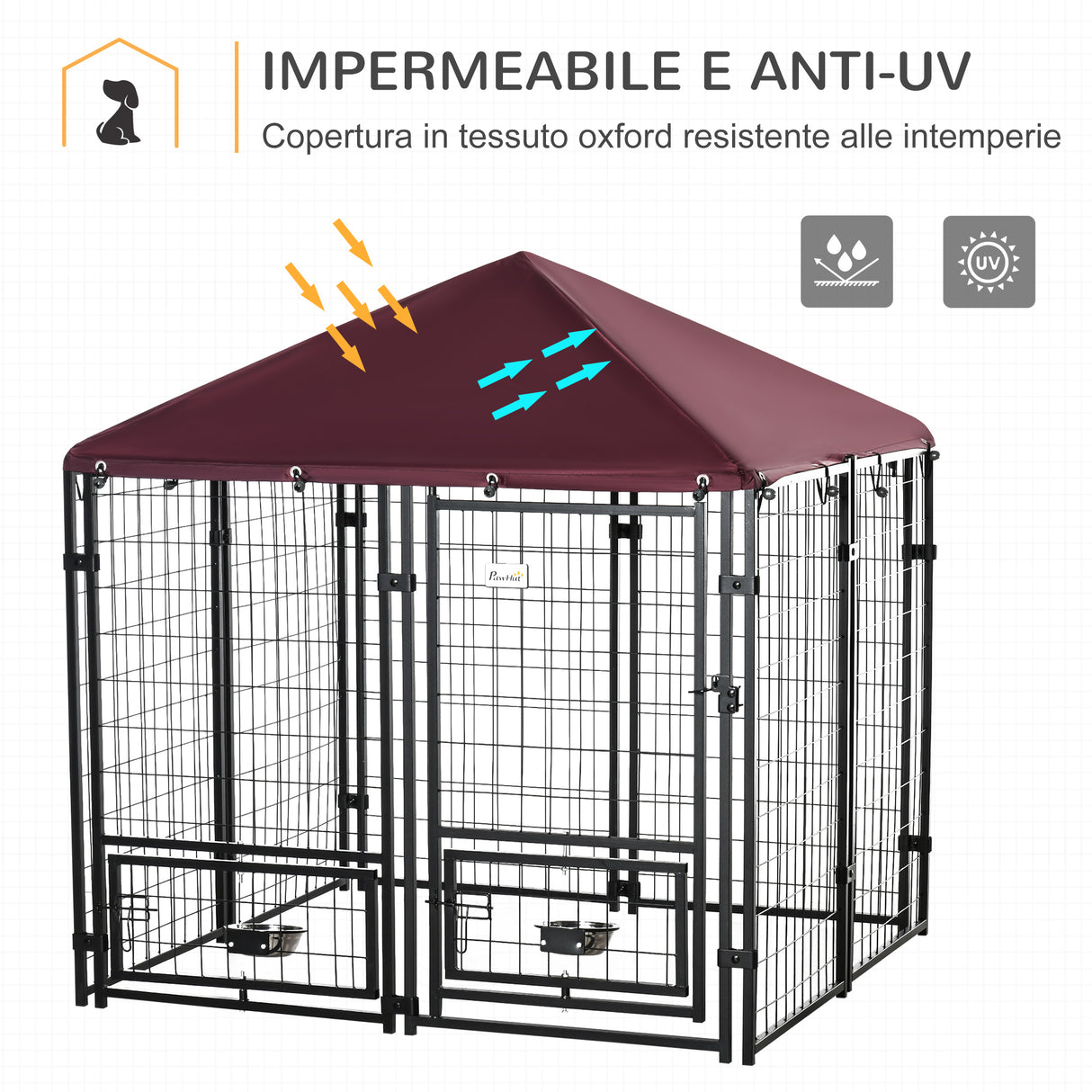 immagine-4-easycomfort-easycomfort-recinto-per-cani-da-esterno-con-serratura-2-ciotole-girevoli-e-copertura-rimovibile-nero-e-rosso