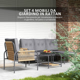 easycomfort easycomfort salotto da giardino 4 pezzi in rattan con divano chaise longue poltrona e tavolino con cuscini grigio