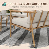 easycomfort easycomfort salotto da giardino con divano 2 poltroncine e 2 tavolini effetto bambu con cuscini marrone