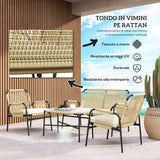 easycomfort easycomfort salotto da giardino in rattan pe con divanetto e 2 poltrone con cuscini tavolino in vetro giallo