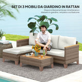 easycomfort easycomfort salotto da giardino in rattan pe con divano 2 posti chaise longue e tavolino da caffe crema