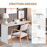 easycomfort easycomfort scrivania angolare con libreria a 2 ripiani armadietto e cassetto 140x117x76 cm color legno e bianco