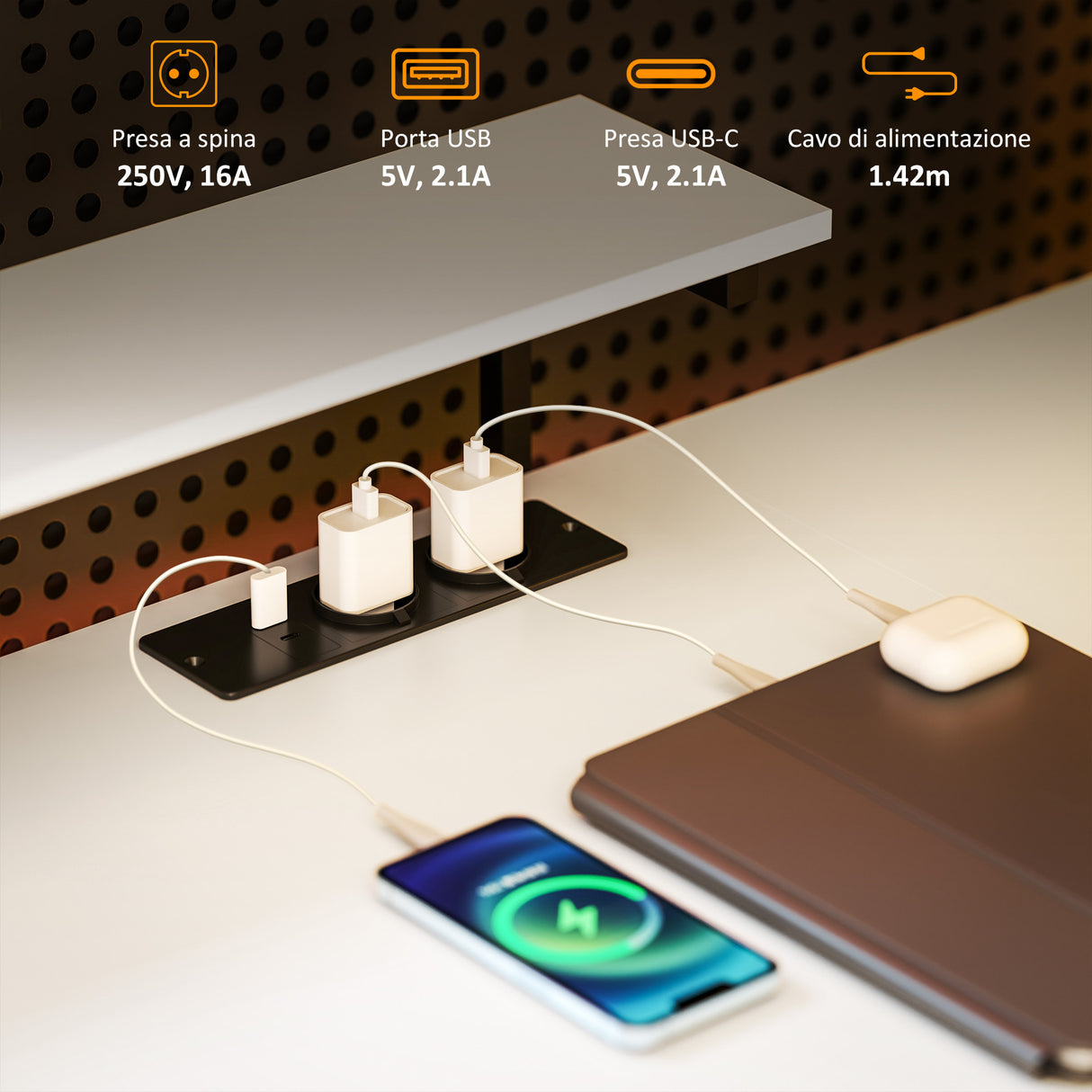 easycomfort easycomfort scrivania angolare con presa elettrica e usb scaffale e supporto per monitor bianco e nero