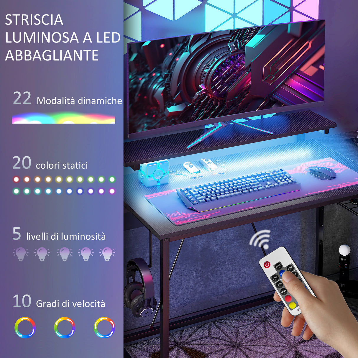 easycomfort easycomfort scrivania angolare reversibile con led prese di corrente e prese usb ripiani e supporto monitor nero