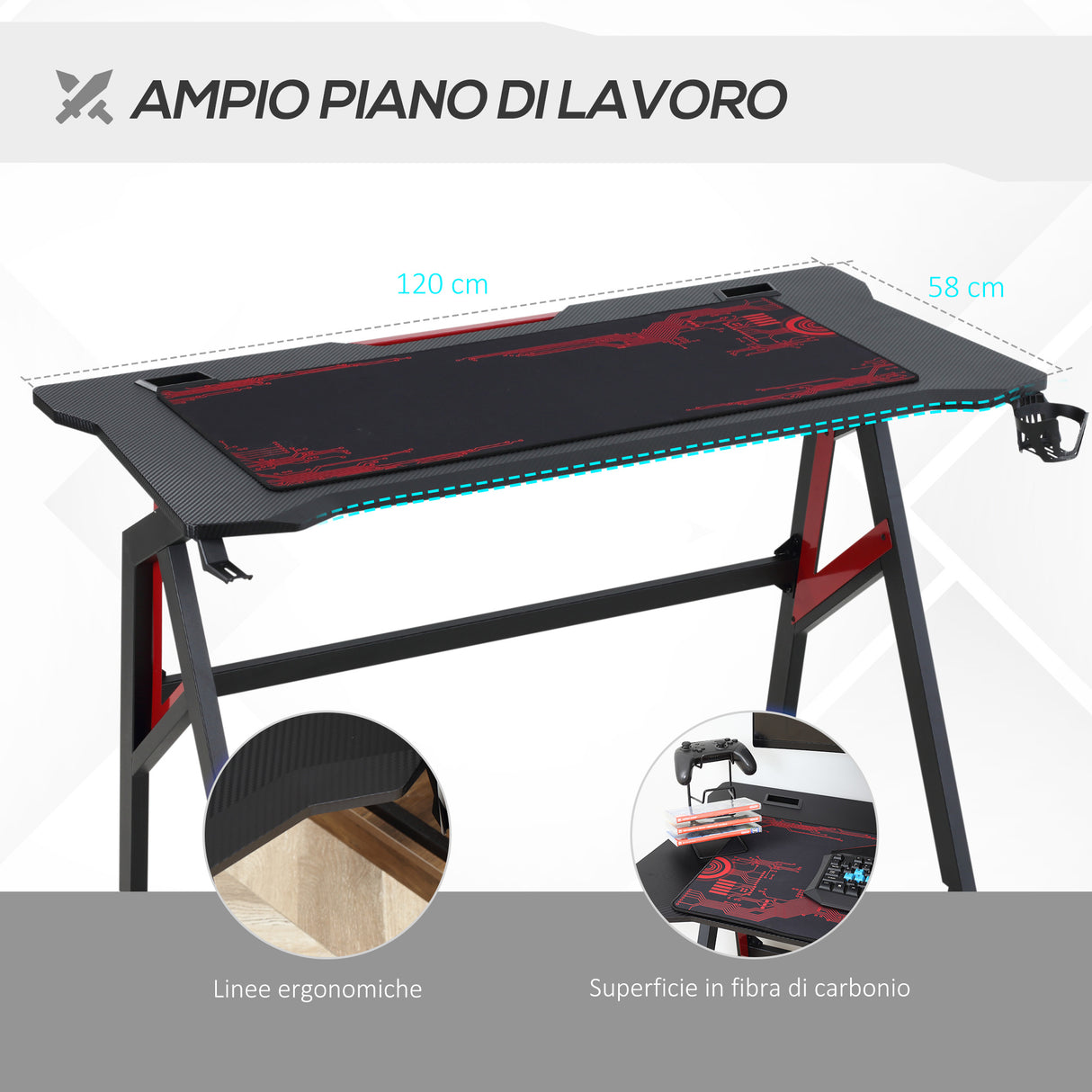 immagine-4-easycomfort-easycomfort-scrivania-gaming-moderna-con-tappetino-mouse-maxi-e-accessori-120x58x75cm-rosso-e-nero