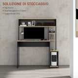 easycomfort easycomfort scrivania moderna con ripiani e supporto per cpu in legno 114x45x138cm grigio e legno naturale