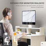 easycomfort easycomfort scrivania moderna con supporto per monitor armadietto e ripiani 108x50x94 cm crema