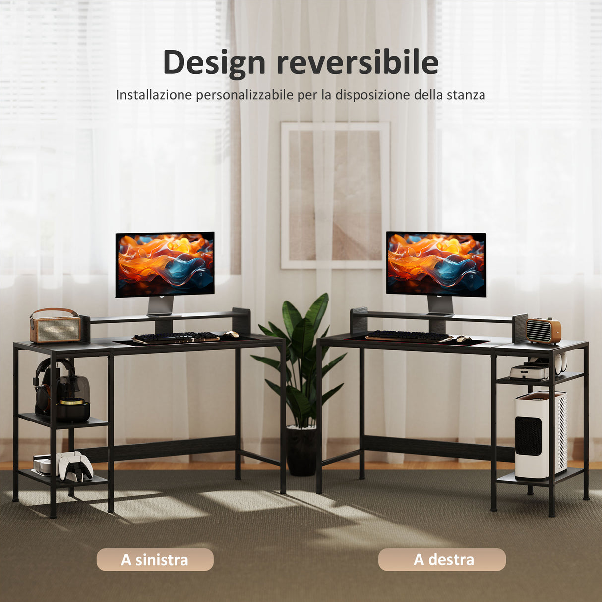 easycomfort easycomfort scrivania pc con supporto per monitor e 2 ripiani regolabili in legno e acciaio 120x48x85 5 cm nero