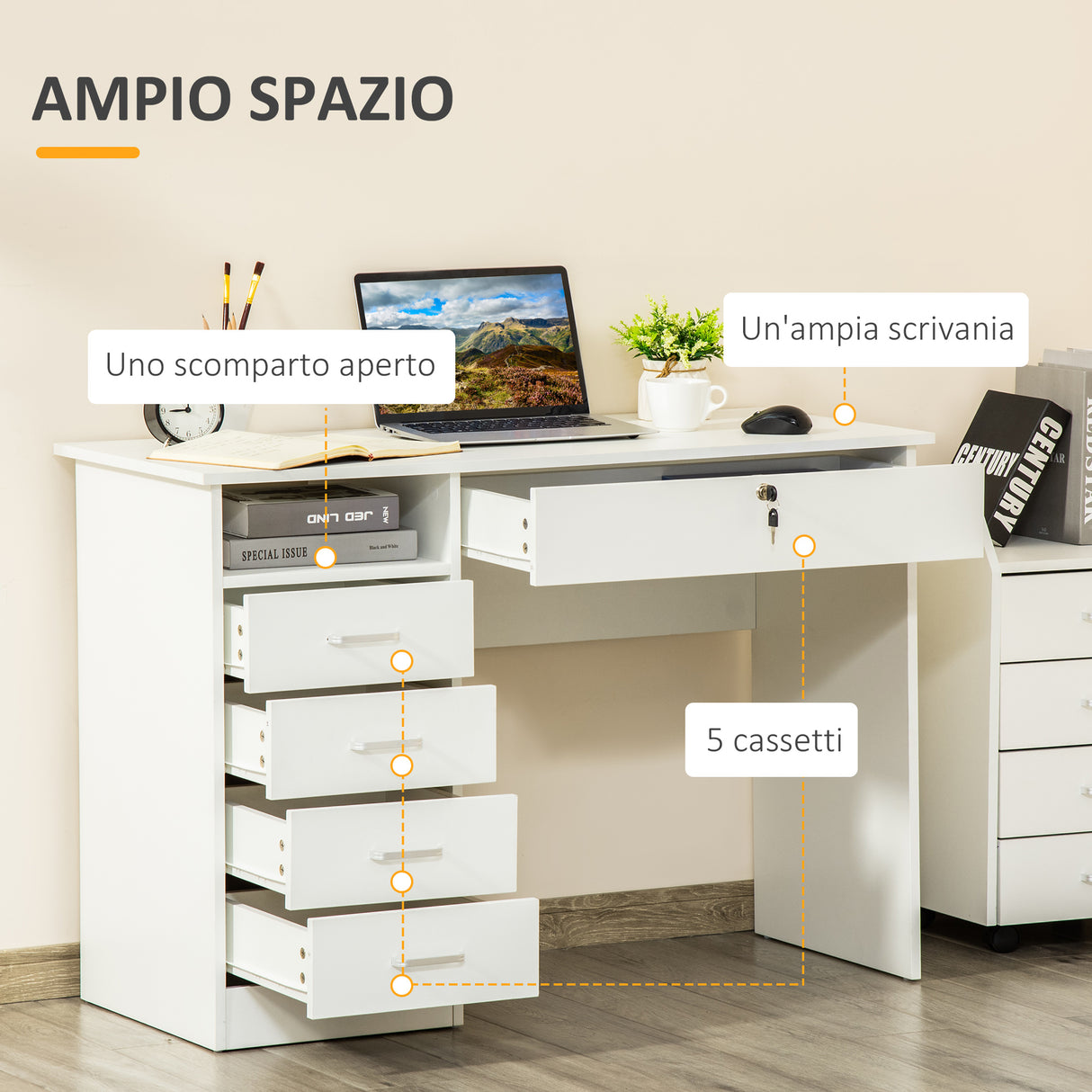 immagine-4-easycomfort-easycomfort-scrivania-per-camera-o-ufficio-in-legno-con-2-cassetti-e-2-chiavi-110x50x76cm-bianco