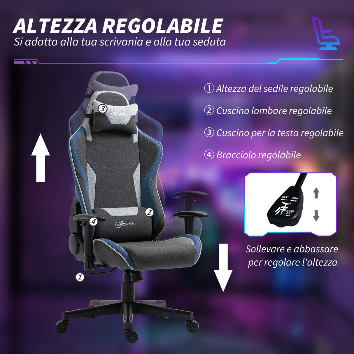 easycomfort easycomfort sedia da gaming reclinabile a 150 con funzione dondolo in tessuto effetto lino 66x53x128 138 cm grigio