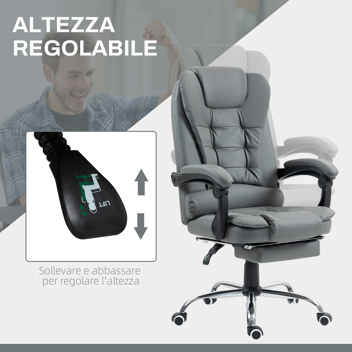 easycomfort easycomfort sedia da ufficio ergonomica reclinabile a 145 con poggiapiedi estraibile in finta pelle grigio