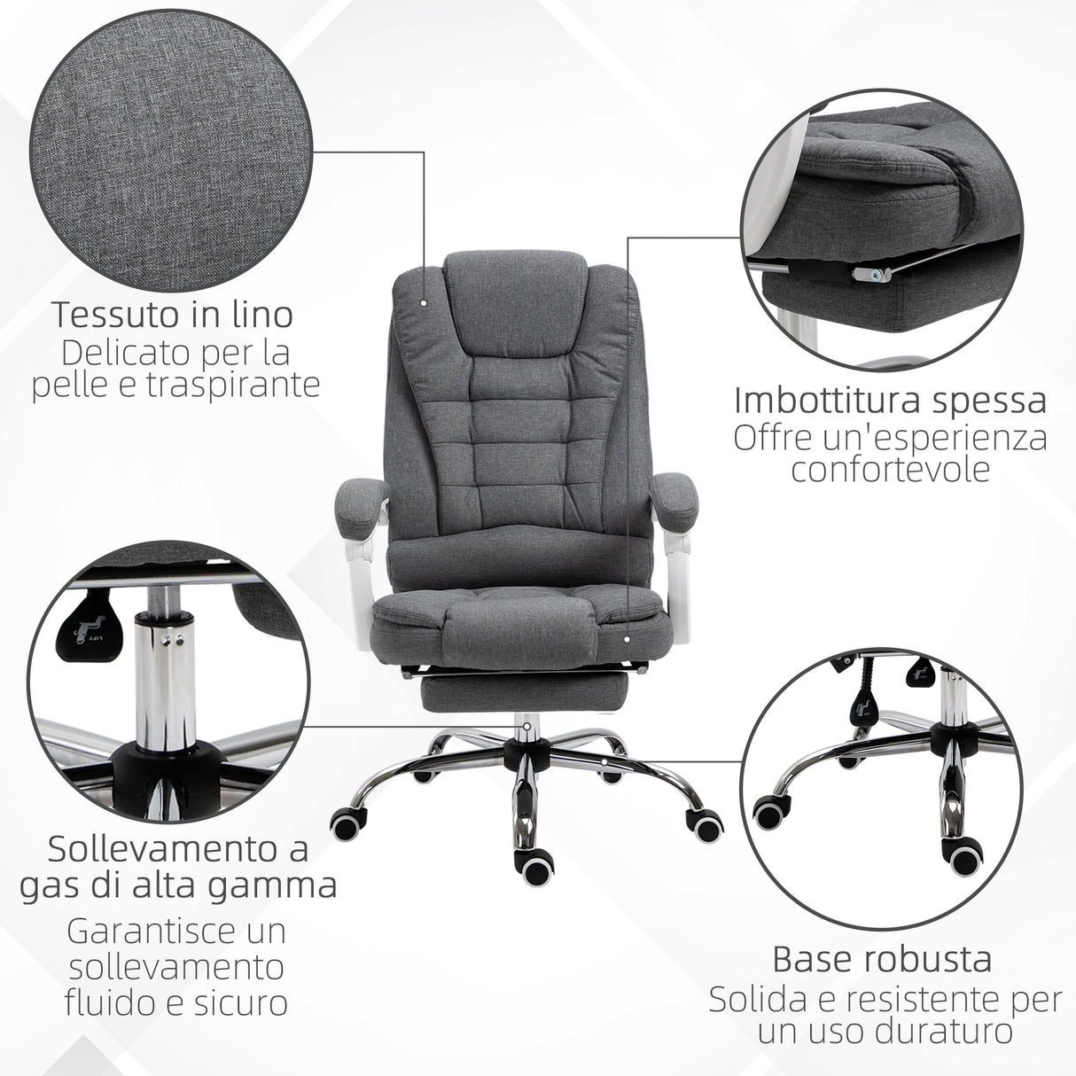 easycomfort easycomfort sedia da ufficio reclinabile con poggiapiedi retrattile e schienale alto in tessuto grigio