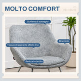 easycomfort easycomfort sedia moderna con braccioli e schienale imbottiti in tessuto effetto lino e acciaio 63x69x75 cm grigio