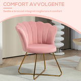 easycomfort easycomfort sedia moderna ergonomica con schienale a petalo vellutato rosa e gambe incrociate oro 69x64x80 cm