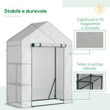 easycomfort easycomfort serra da giardino in pe e acciaio per esterni con 2 scaffali e porta avvolgibile 143x73x195 cm bianco
