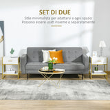 easycomfort easycomfort set 2 comodini moderni con cassetto e ripiano aperto in mdf e acciaio 45x40x60cm bianco e oro