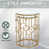 easycomfort easycomfort set 2 pezzi tavolini da caffe design elegante con motivi a cerchio metallo e vetro temperato 41x57cm 36x51cm oro ean 8055776910697