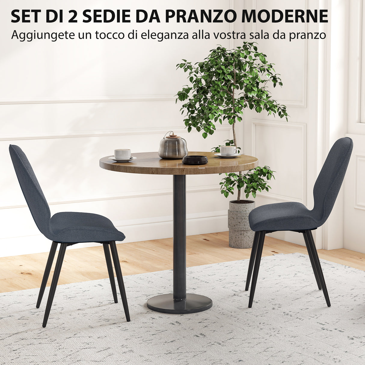 easycomfort easycomfort set 2 sedie da pranzo con schienale ricurvo in tessuto effetto lino schiuma e acciaio 46x56x86 cm grigio e nero