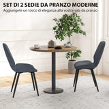 easycomfort easycomfort set 2 sedie da pranzo con schienale ricurvo in tessuto effetto lino schiuma e acciaio 46x56x86 cm grigio e nero