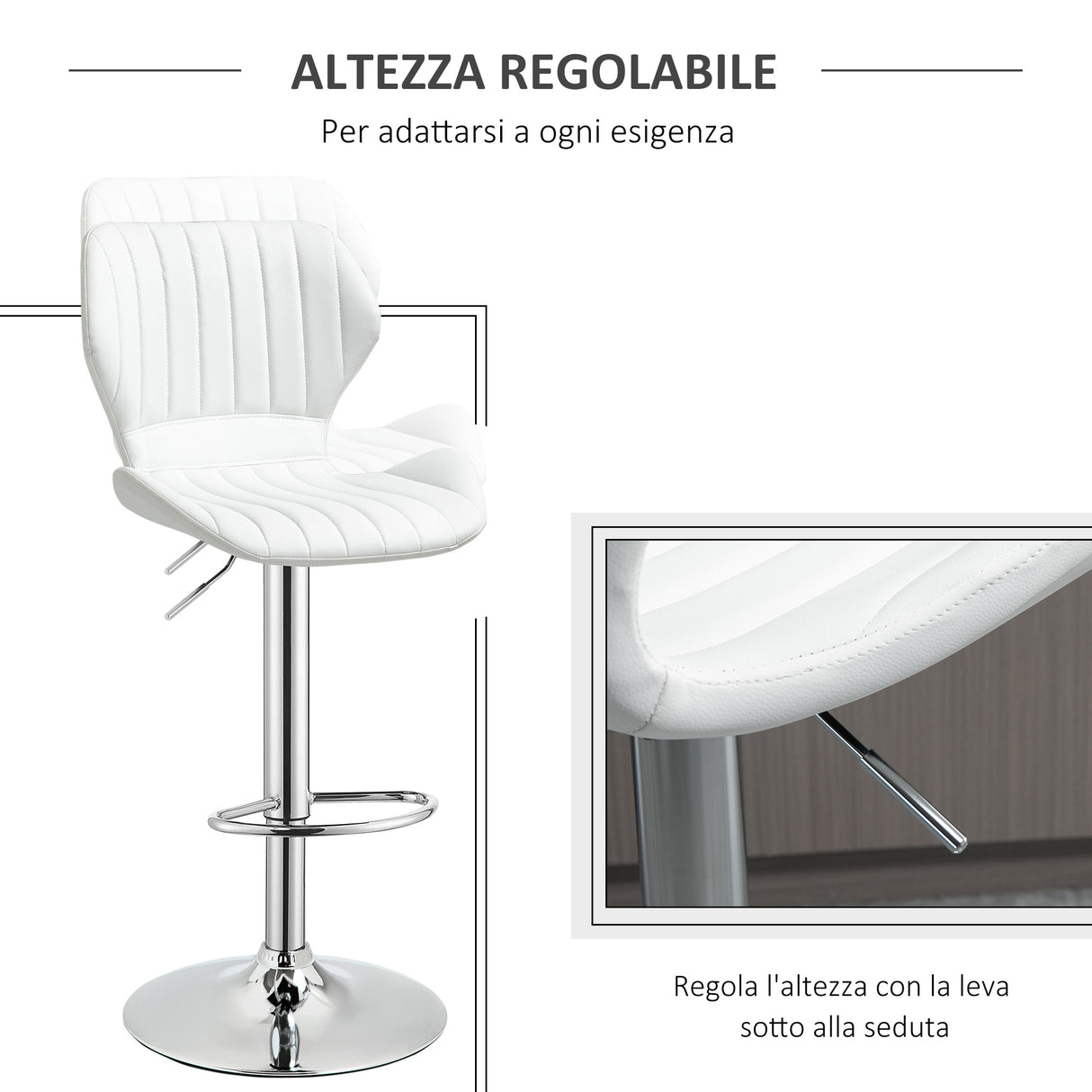 easycomfort easycomfort set 2 sgabelli da bar ergonomici ad altezza regolabile con poggiapiedi 47x51 5x92 114 cm bianco