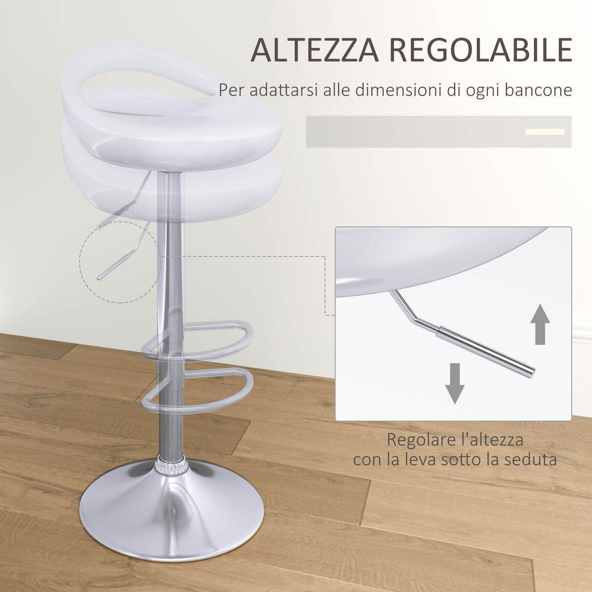 easycomfort easycomfort set 2 sgabelli da bar girevoli con poggiapiedi altezza regolabile base in acciaio seduta in abs bianco
