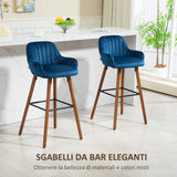 easycomfort easycomfort set 2 sgabelli da bar moderni in velluto con schienale e braccioli base in legno e poggiapiedi blu scuro