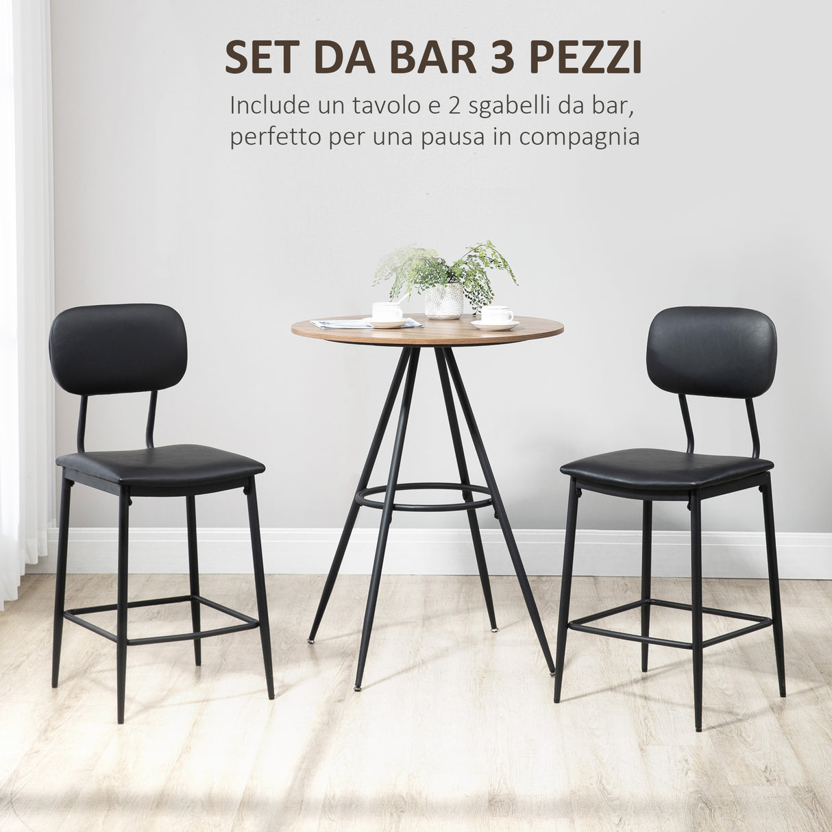 immagine-4-easycomfort-easycomfort-set-3-pezzi-tavolo-da-cucina-e-2-sedie-moderne-da-cucina-in-pelle-pu-con-seduta-imbottita-nero-e-marrone