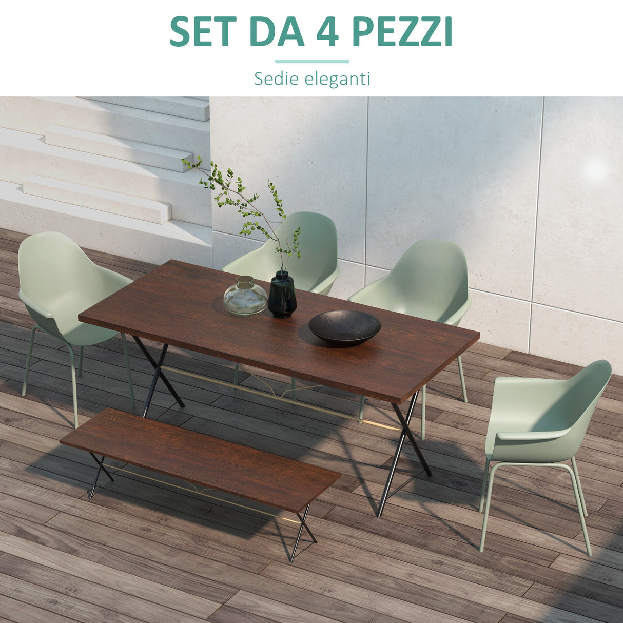 easycomfort easycomfort set 4 sedie da giardino con piedini antiscivolo in pp e acciaio 59x55x84 cm verde