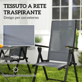 easycomfort easycomfort set 4 sedie da giardino pieghevoli e traspiranti con braccioli in acciaio e poliestere 56x69x106 cm grigio
